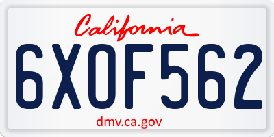 CA license plate 6XOF562