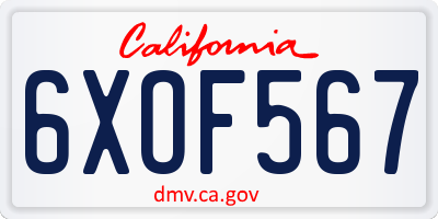 CA license plate 6XOF567
