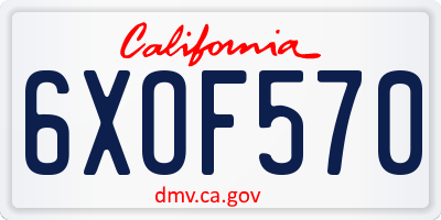 CA license plate 6XOF570