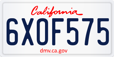 CA license plate 6XOF575