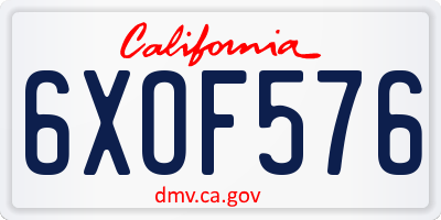 CA license plate 6XOF576