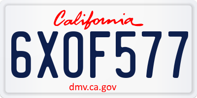 CA license plate 6XOF577