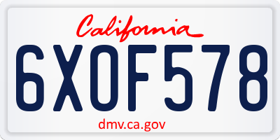 CA license plate 6XOF578