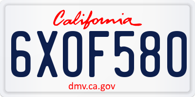 CA license plate 6XOF580
