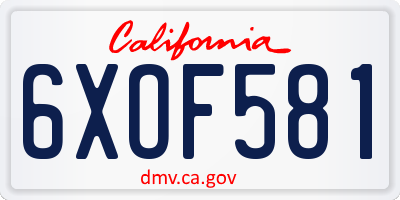 CA license plate 6XOF581