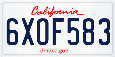 CA license plate 6XOF583