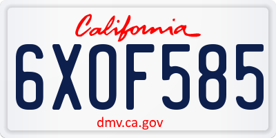 CA license plate 6XOF585
