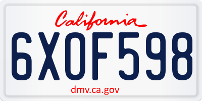 CA license plate 6XOF598