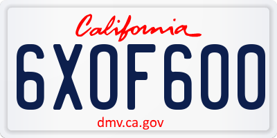CA license plate 6XOF600