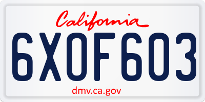 CA license plate 6XOF603
