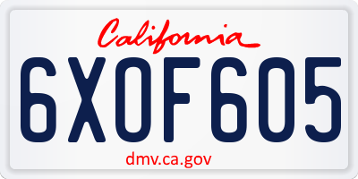 CA license plate 6XOF605
