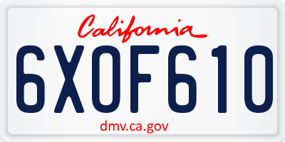CA license plate 6XOF610