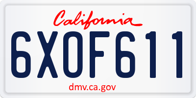 CA license plate 6XOF611