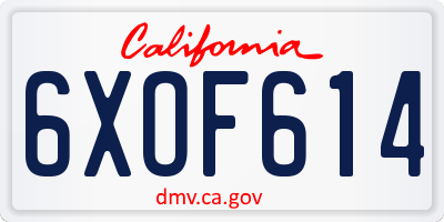 CA license plate 6XOF614