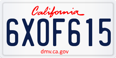 CA license plate 6XOF615
