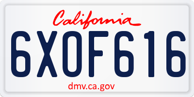 CA license plate 6XOF616