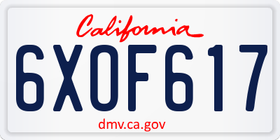 CA license plate 6XOF617