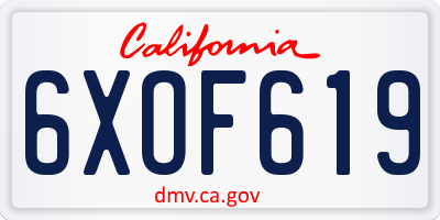 CA license plate 6XOF619