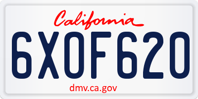 CA license plate 6XOF620