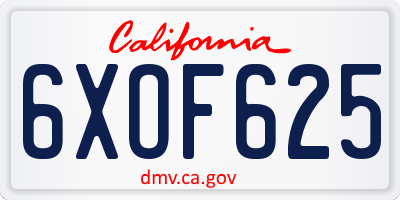 CA license plate 6XOF625