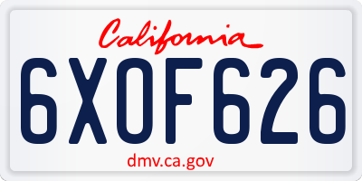 CA license plate 6XOF626