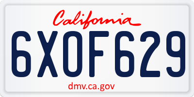CA license plate 6XOF629