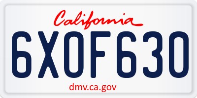 CA license plate 6XOF630