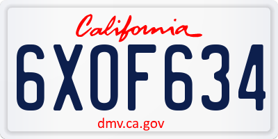 CA license plate 6XOF634