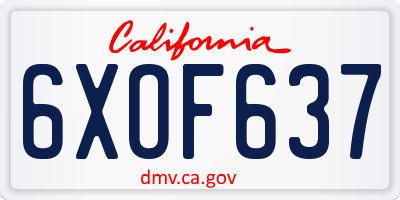 CA license plate 6XOF637