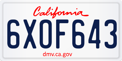 CA license plate 6XOF643
