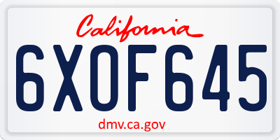 CA license plate 6XOF645