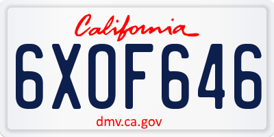 CA license plate 6XOF646