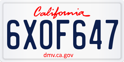 CA license plate 6XOF647