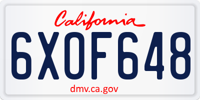 CA license plate 6XOF648