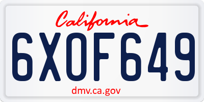 CA license plate 6XOF649