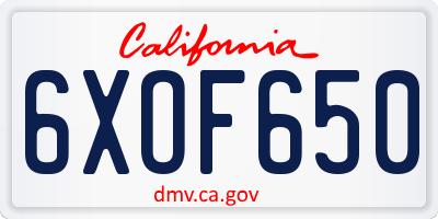 CA license plate 6XOF650