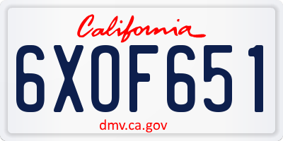CA license plate 6XOF651