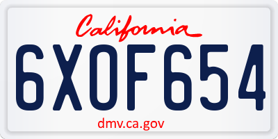 CA license plate 6XOF654