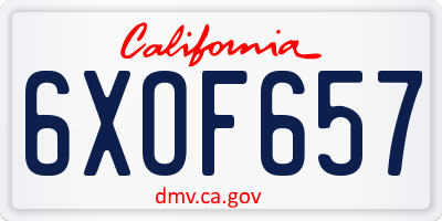 CA license plate 6XOF657