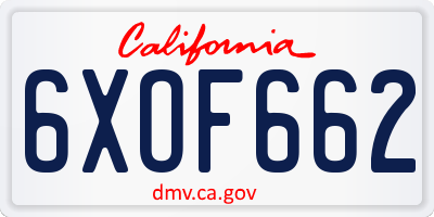 CA license plate 6XOF662