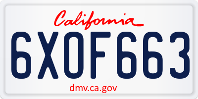 CA license plate 6XOF663