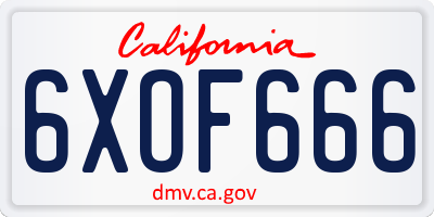 CA license plate 6XOF666