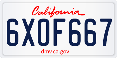 CA license plate 6XOF667