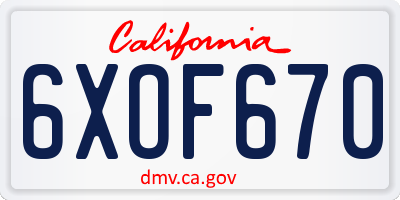 CA license plate 6XOF670
