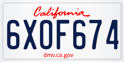CA license plate 6XOF674