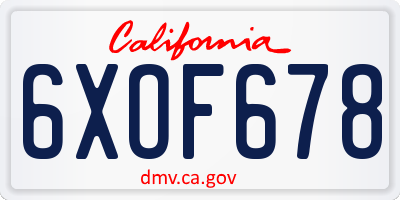 CA license plate 6XOF678