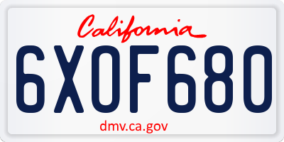 CA license plate 6XOF680