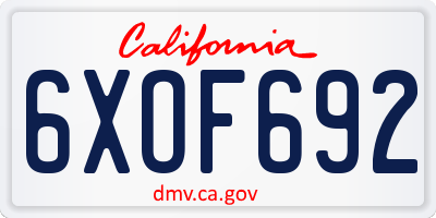CA license plate 6XOF692