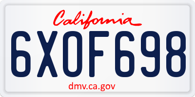 CA license plate 6XOF698
