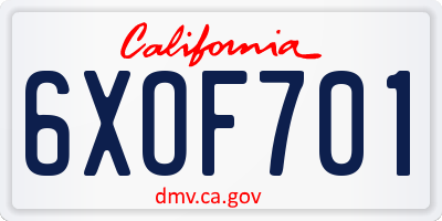 CA license plate 6XOF701